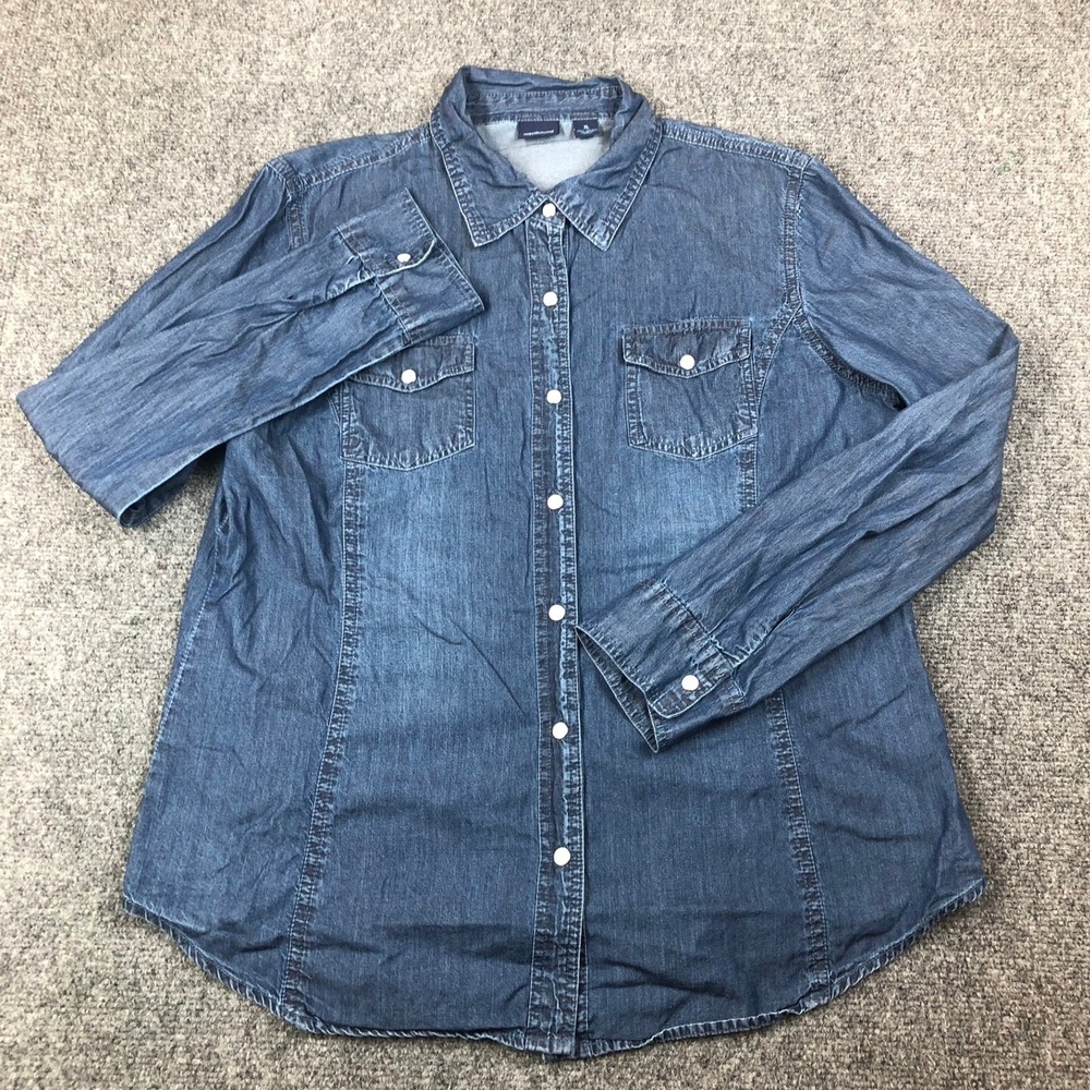 Westbound Women's Size XL Denim Button Down Shirt Long Sleeve Western Pearl Snap